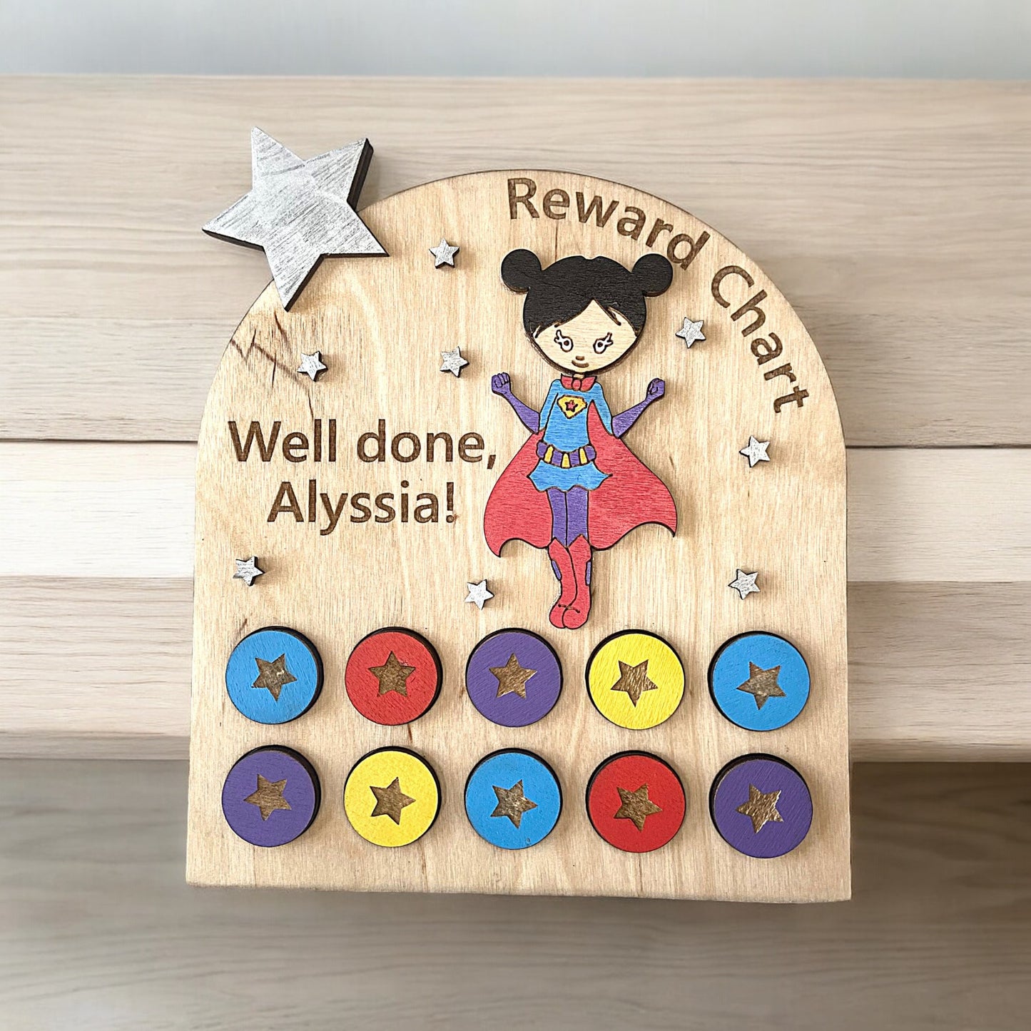 Hand Painted Wooden Reward Chart - Superhero