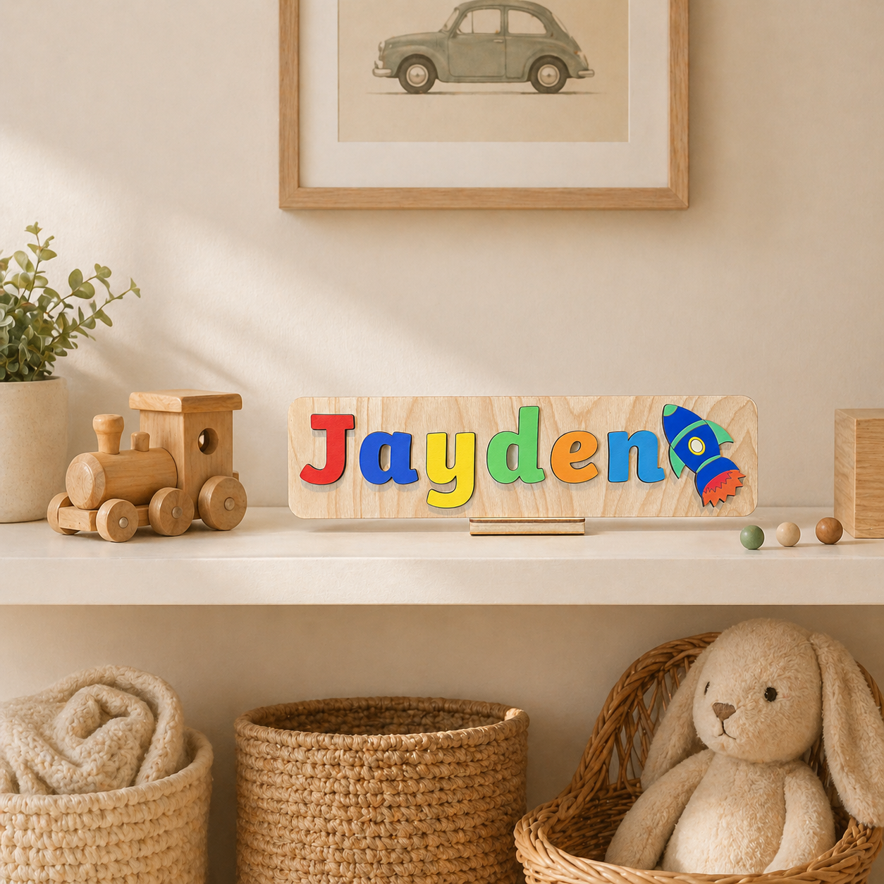 Personalised Wooden Name Puzzle with Vehicles