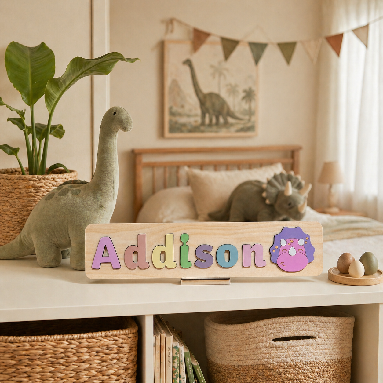 Personalised Wooden Name Puzzle with Dinosaurs