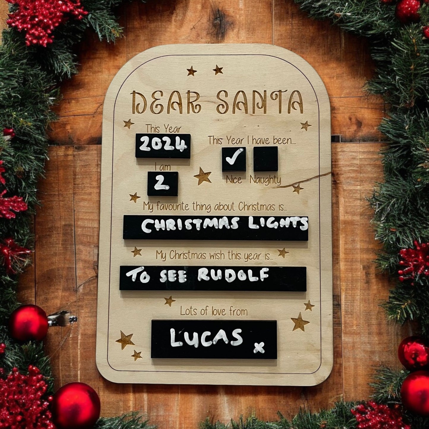 Personalised Wooden Letter to Santa/Father Christmas Memory Board