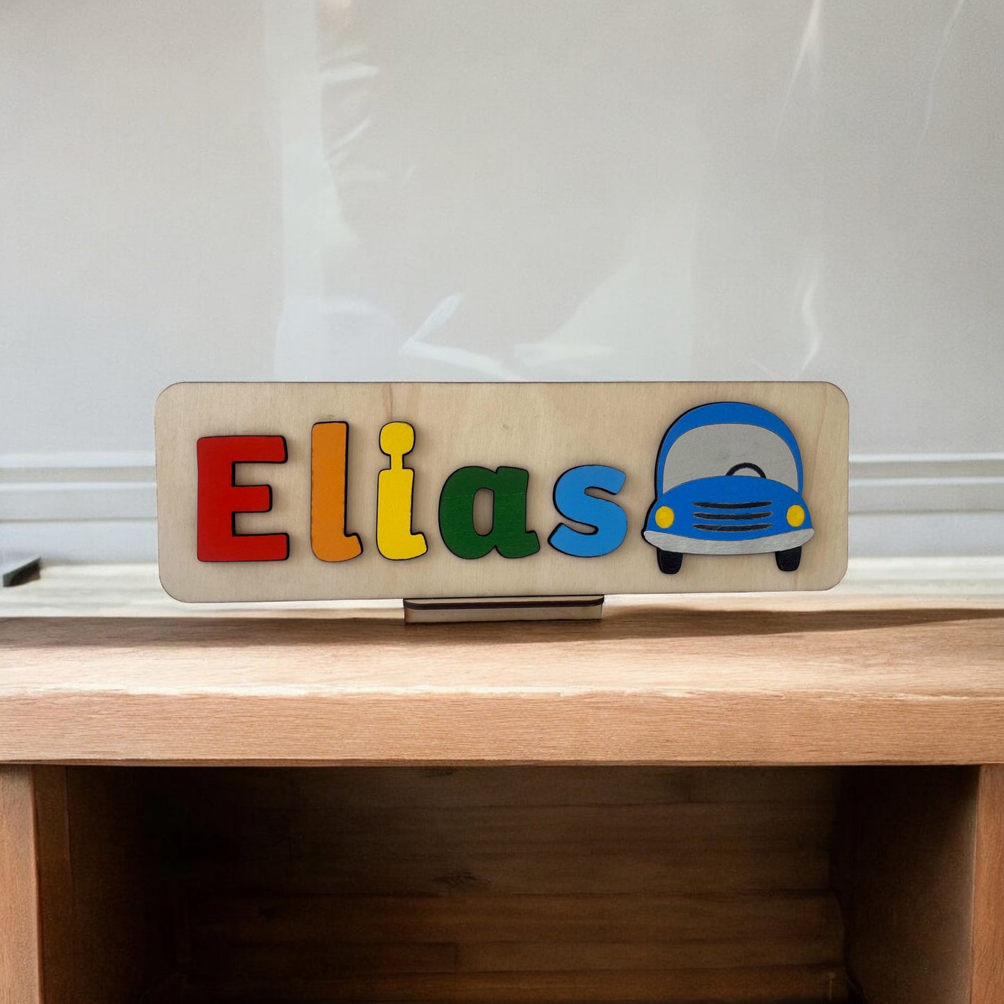 Personalised Name Puzzle with a Blue Car
