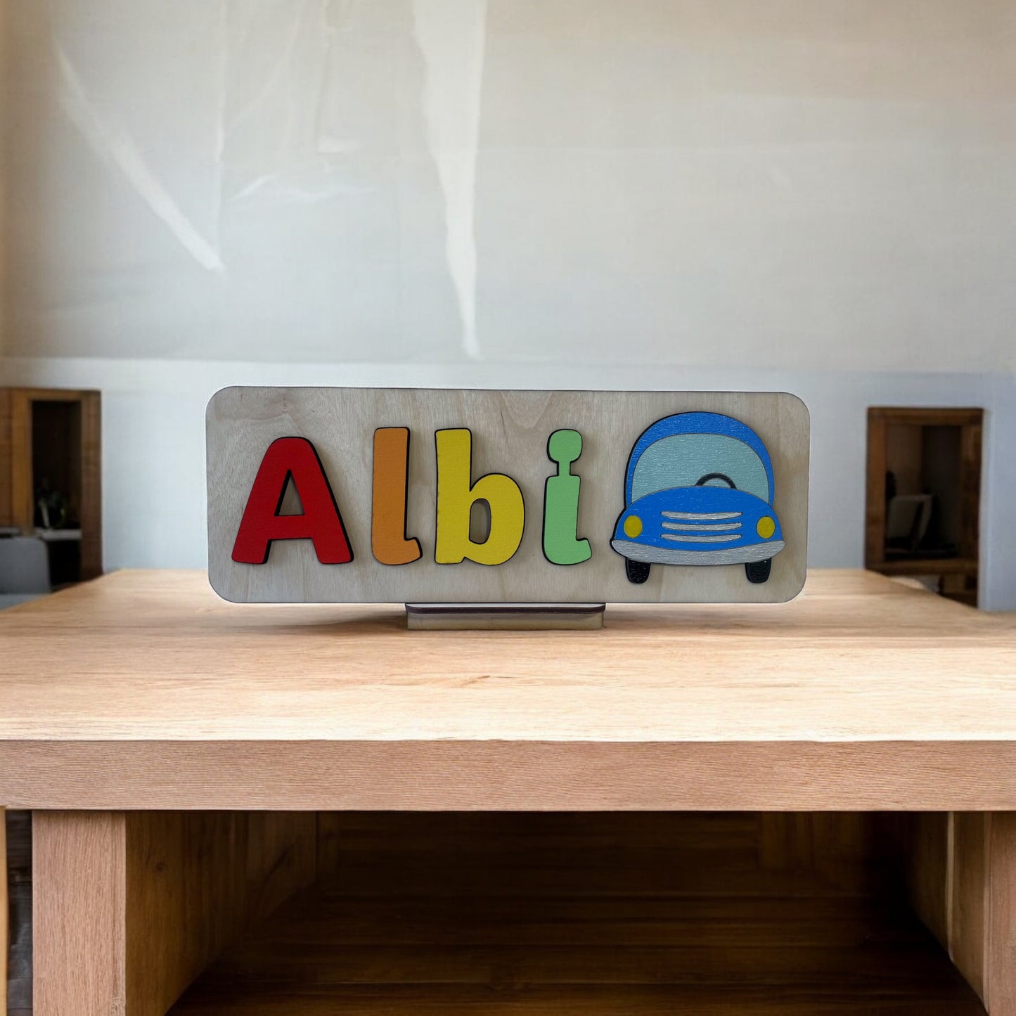 Personalised Name Puzzle with a Blue Car