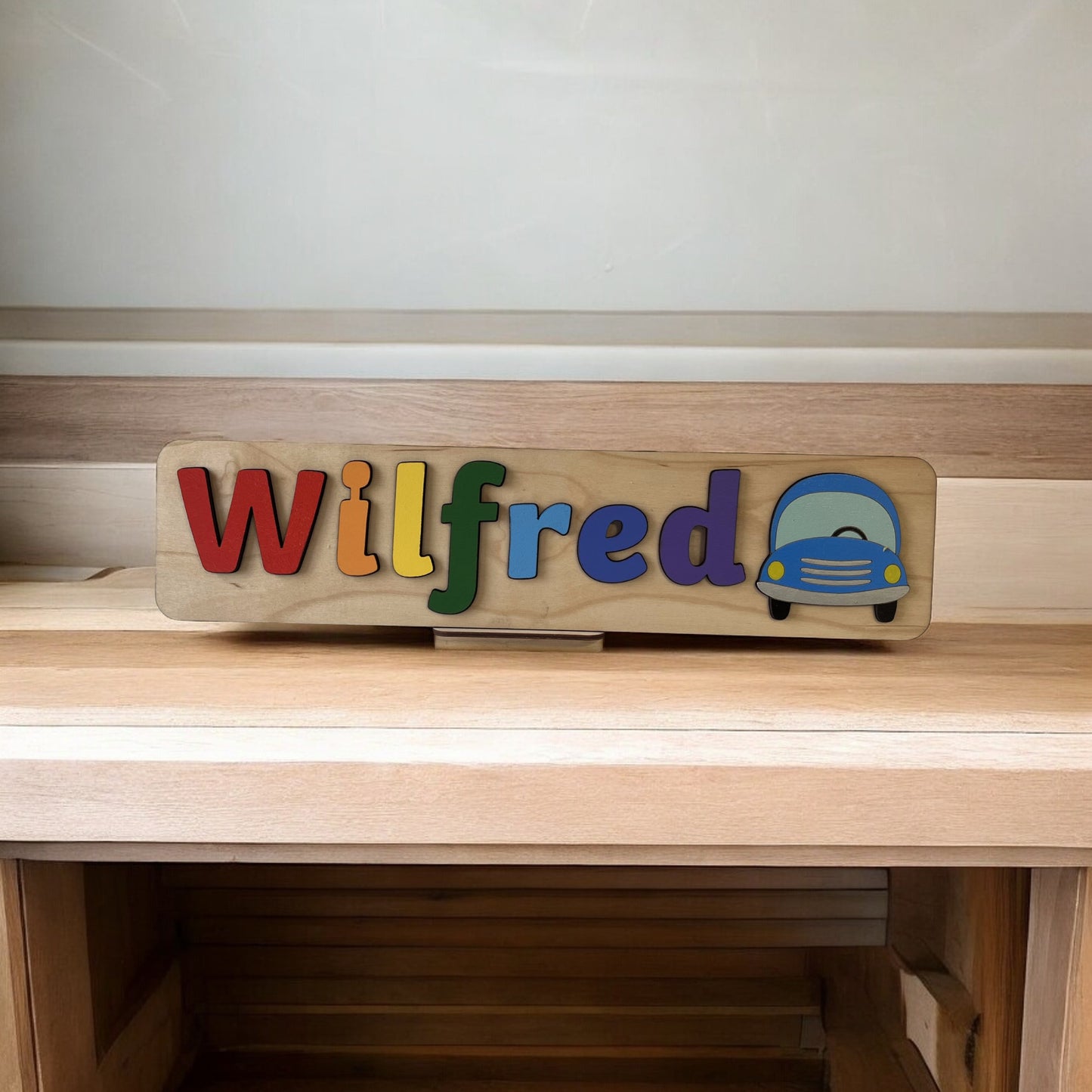 Personalised Name Puzzle with a Blue Car