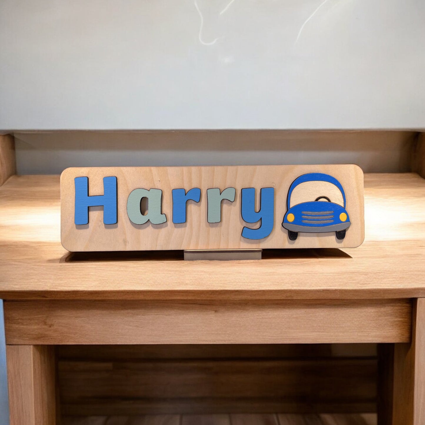 Personalised Name Puzzle with a Blue Car