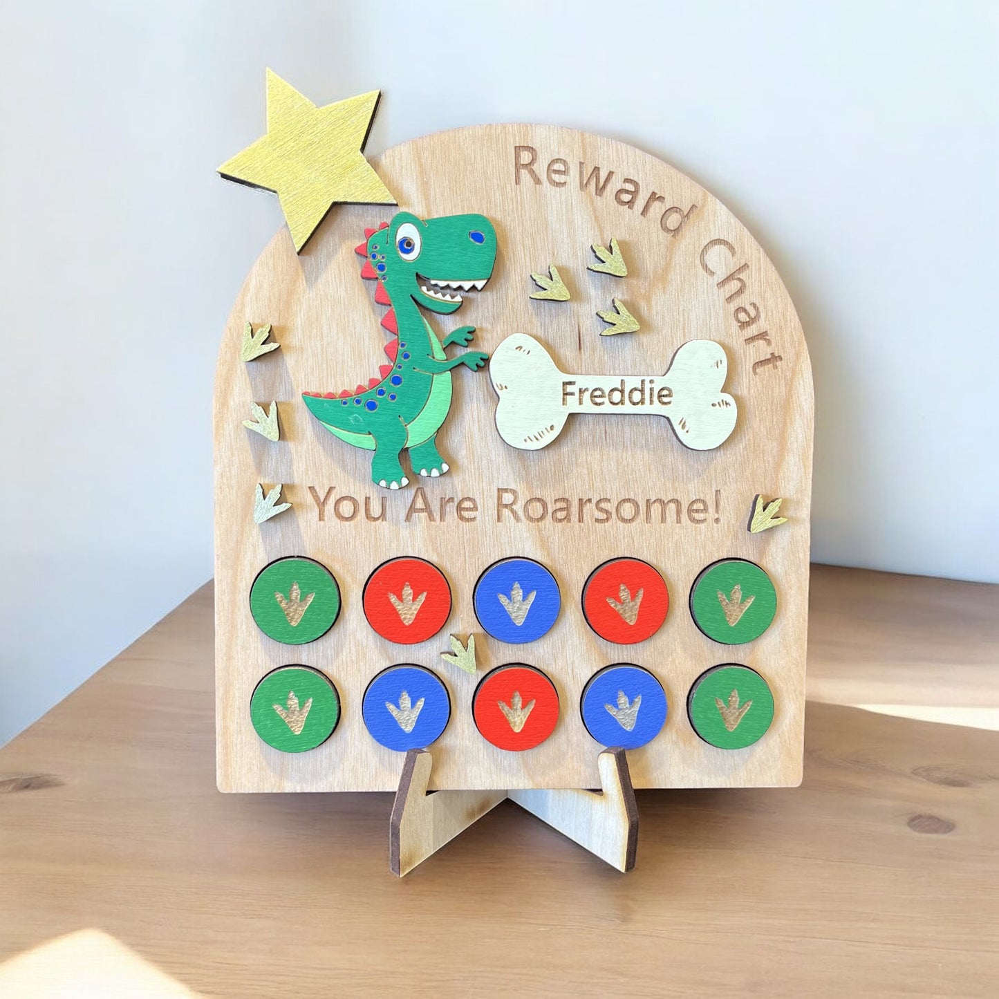 Hand Painted Wooden Reward Chart - Dinosaur