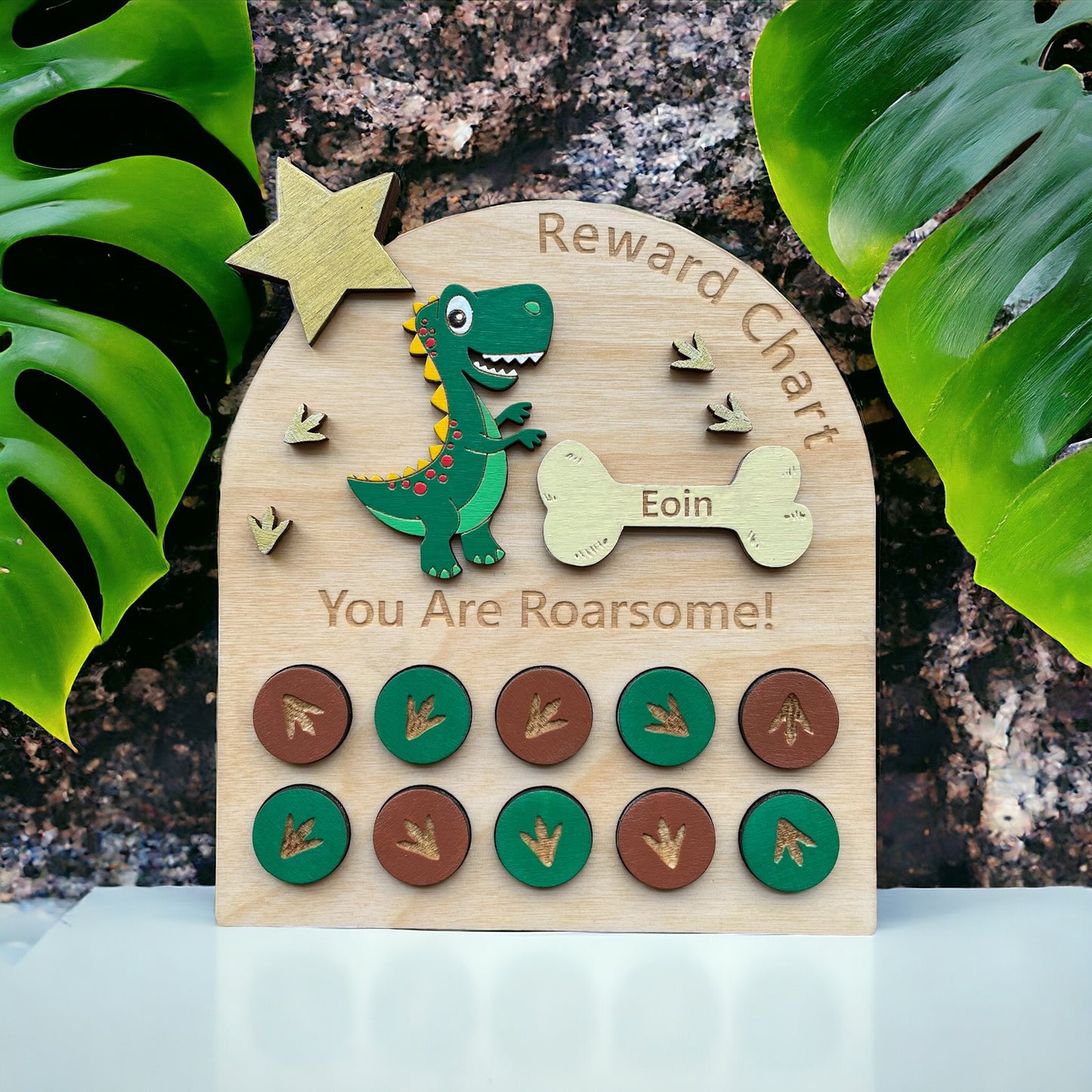 Hand Painted Wooden Reward Chart - Dinosaur
