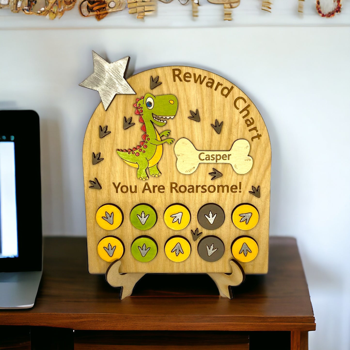 Hand Painted Wooden Reward Chart - Dinosaur