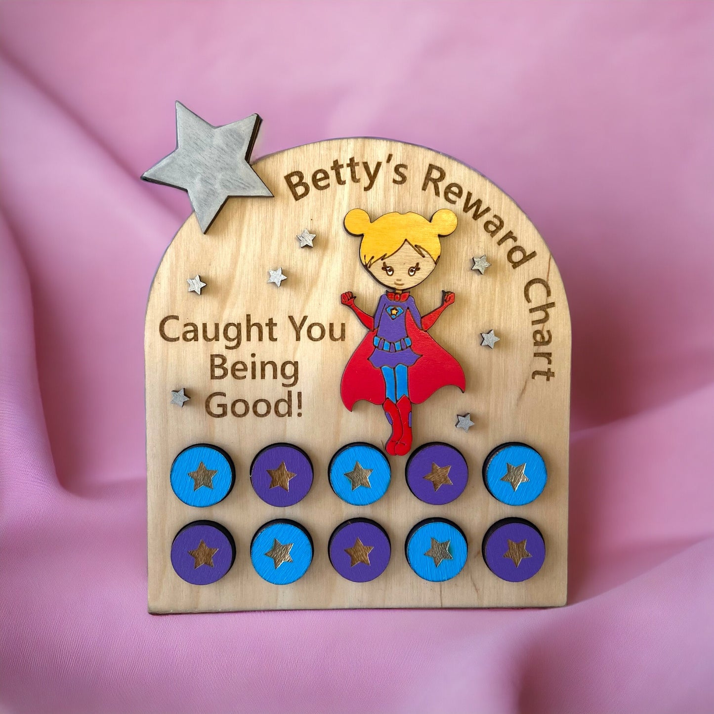 Hand Painted Wooden Reward Chart - Superhero