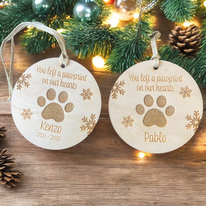 Personalised Wooden Snowflake Dog Paw Memorial Christmas Bauble