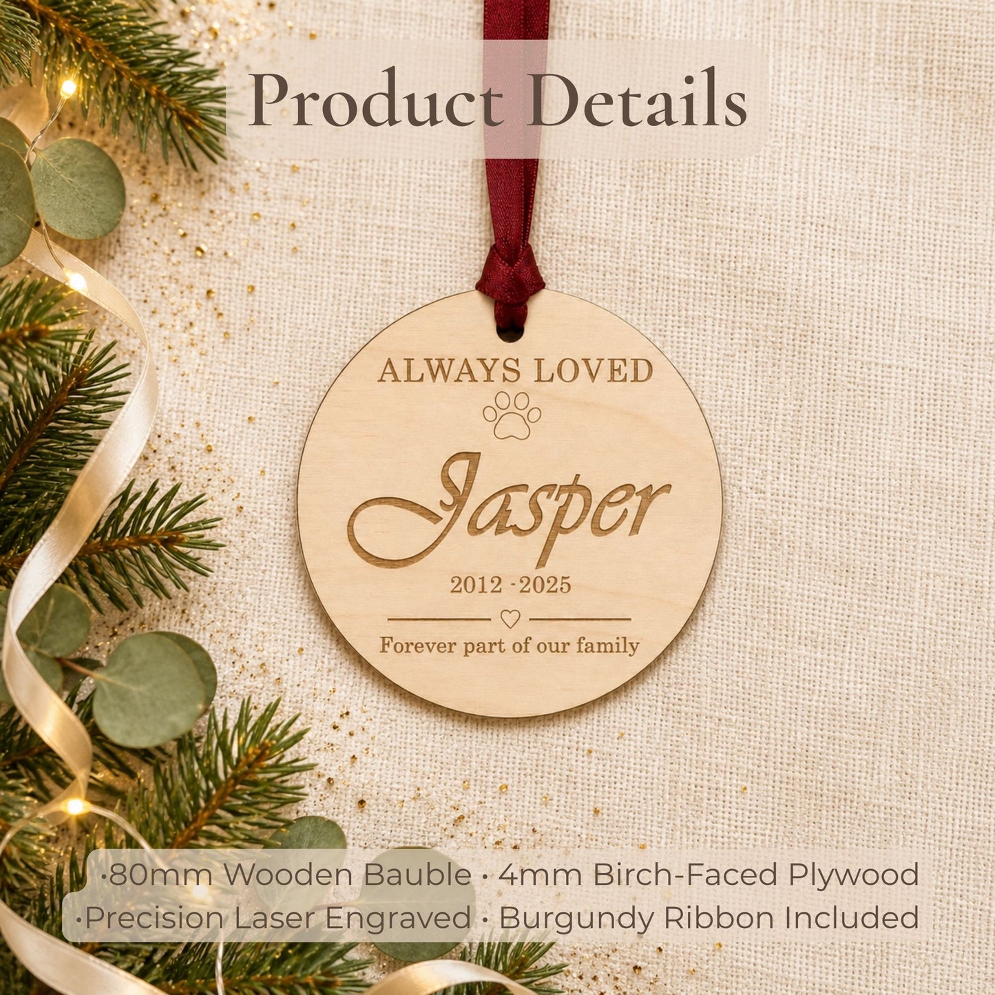 Personalised Pet Memorial Christmas Bauble
