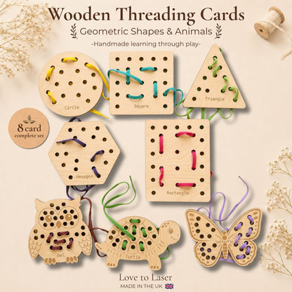 Wooden Threading Cards – Shapes & Animals