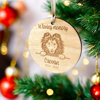 Personalised Wooden Dog Memorial Christmas Bauble