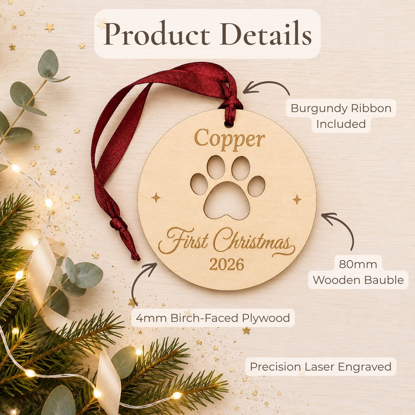 Personalised Pet First Christmas Bauble