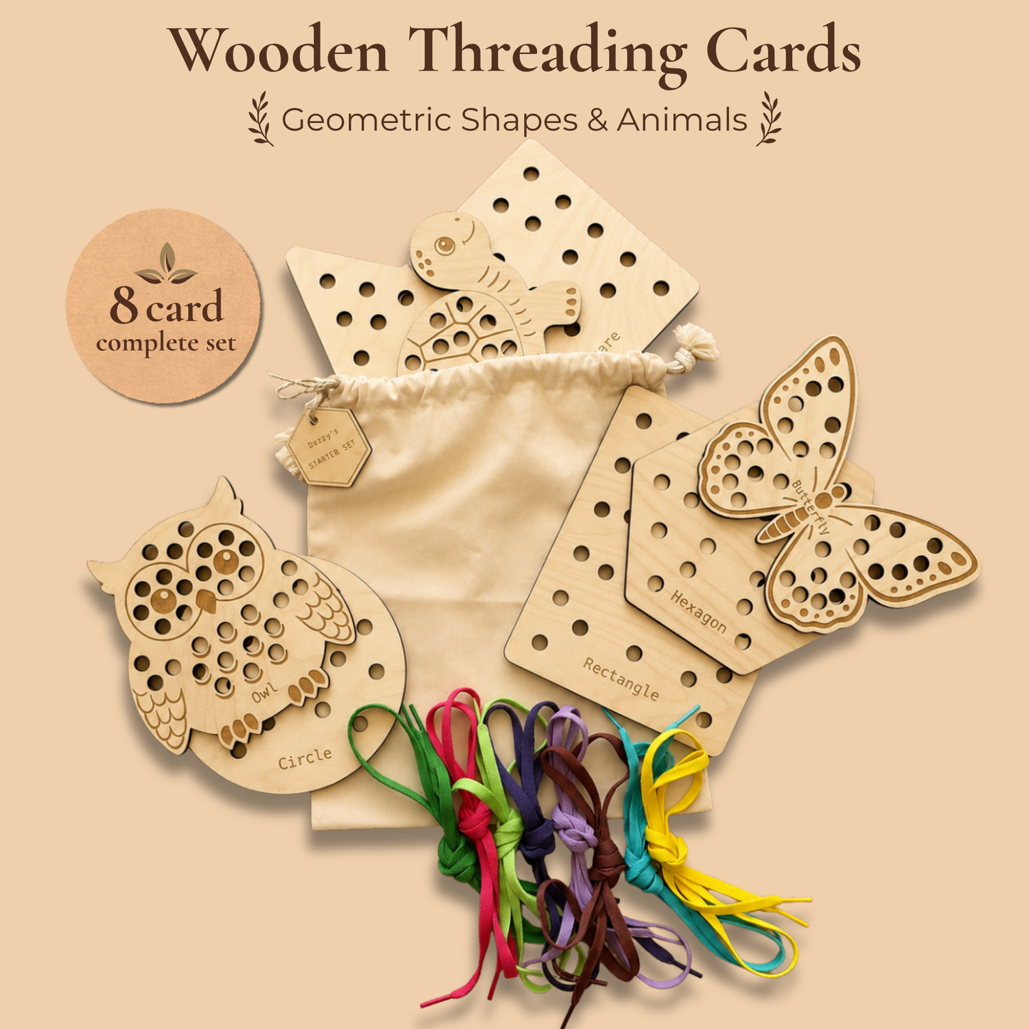Wooden Threading Cards – Shapes & Animals