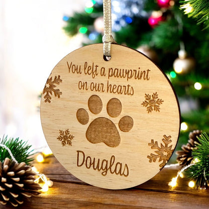 Personalised Wooden Snowflake Dog Paw Memorial Christmas Bauble