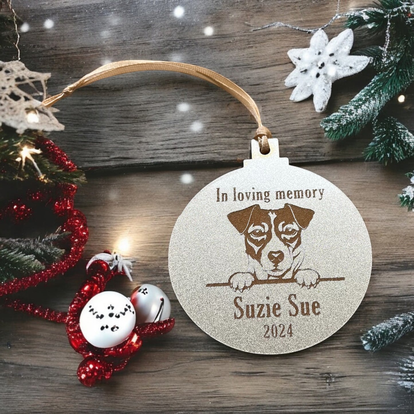 Personalised Sparkly Acrylic Dog Memorial Christmas Bauble