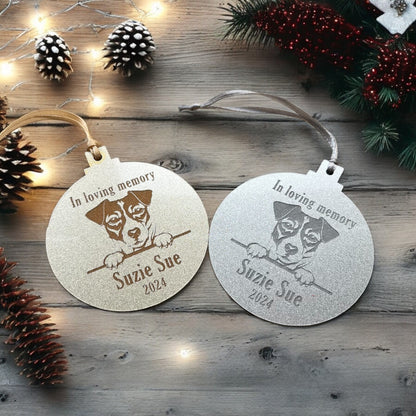 Personalised Sparkly Acrylic Dog Memorial Christmas Bauble Gold