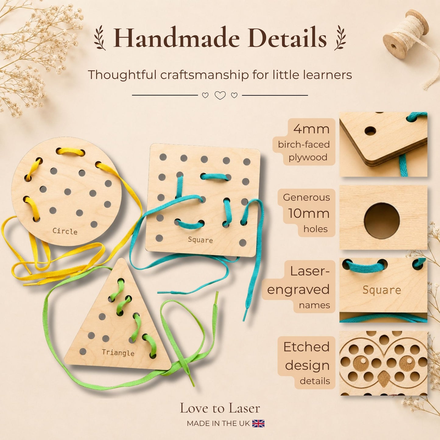 Wooden Threading Cards – Shapes & Animals