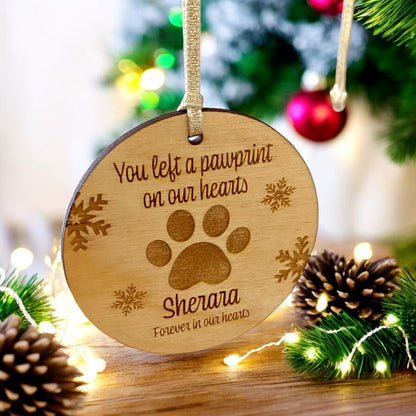 Personalised Wooden Snowflake Dog Paw Memorial Christmas Bauble