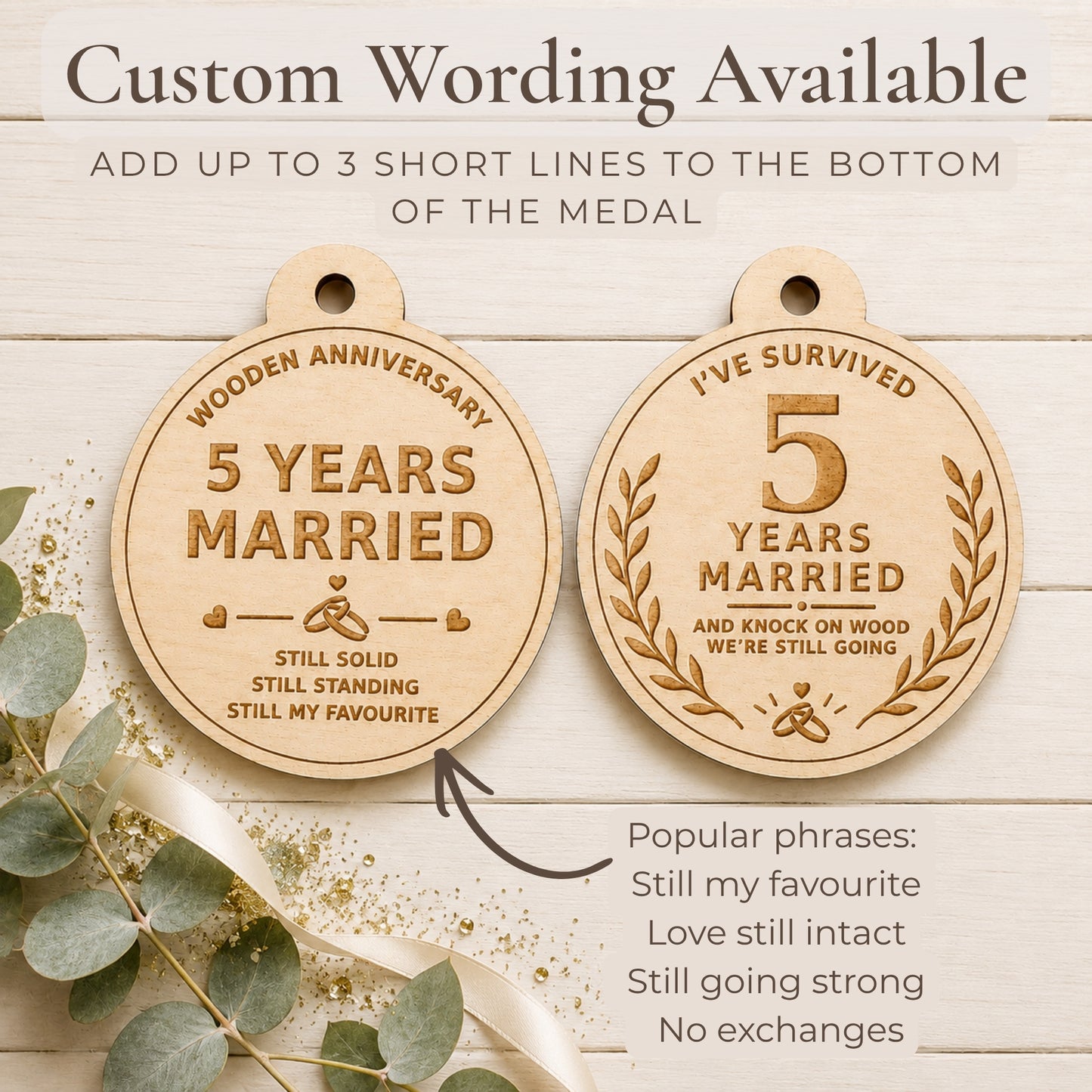Personalised Wedding Anniversary Medal - Custom Wording