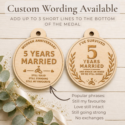 Personalised Wedding Anniversary Medal - Custom Wording