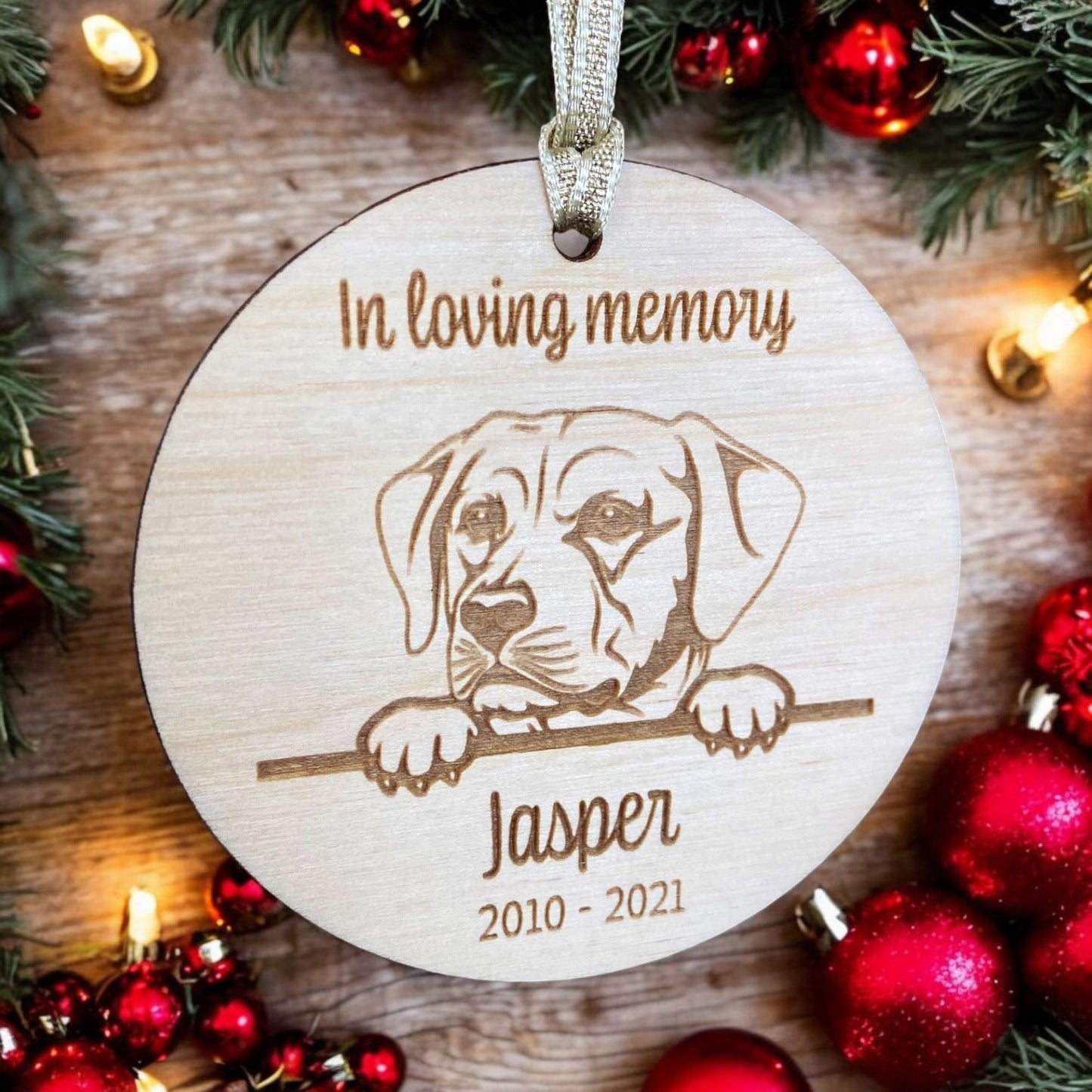 Personalised Wooden Dog Memorial Christmas Bauble