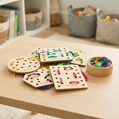 Wooden Threading Cards – Shapes & Animals