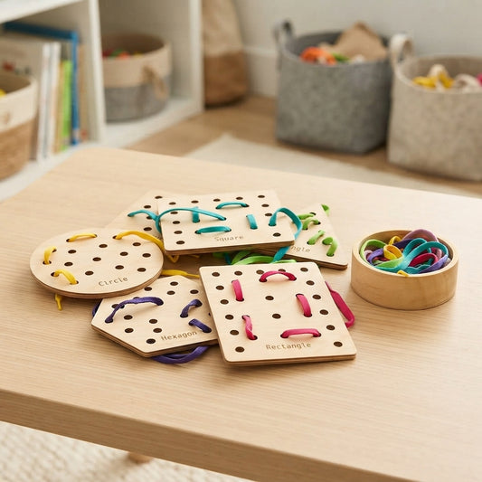 Wooden Threading Cards – Shapes & Animals