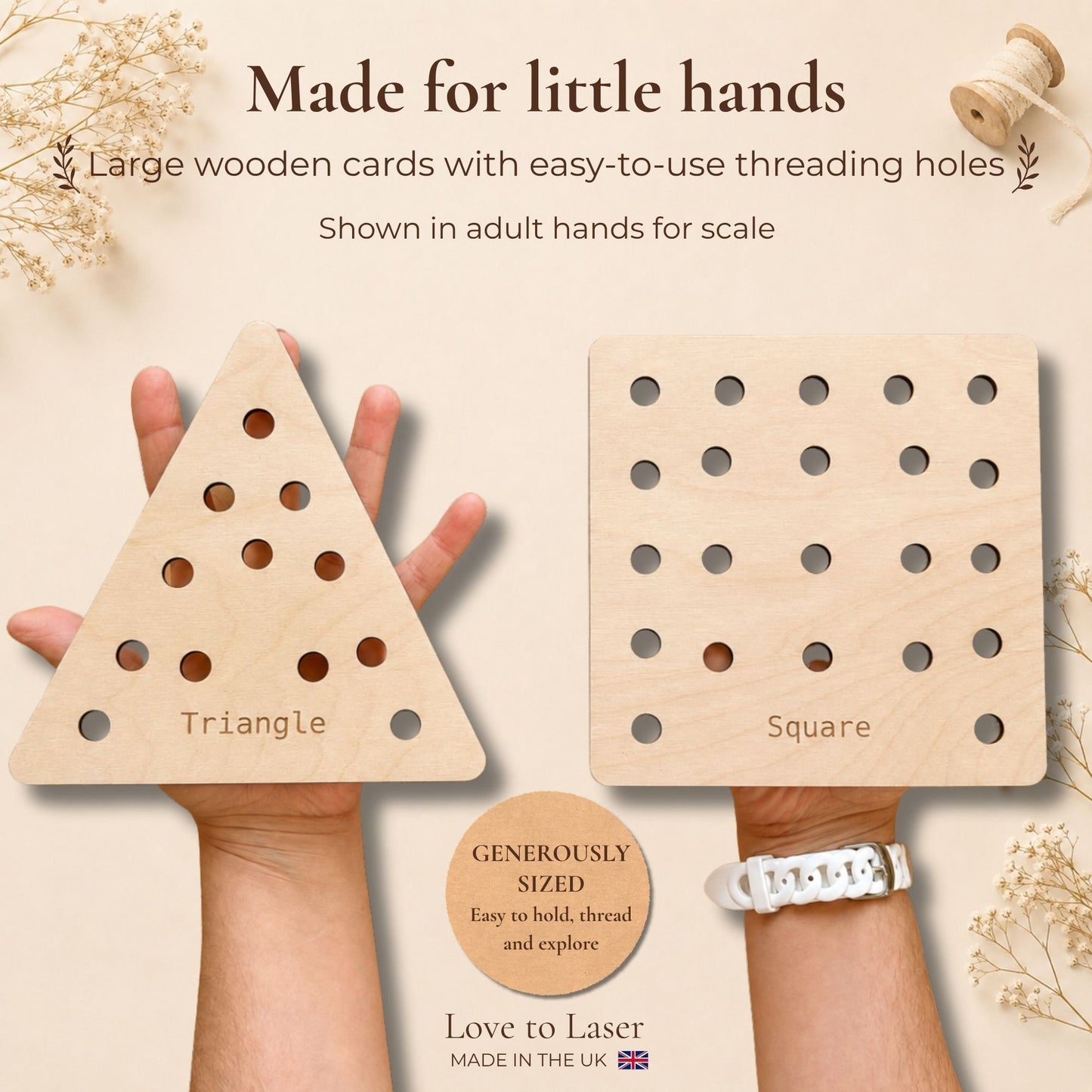 Wooden Threading Cards – Shapes & Animals