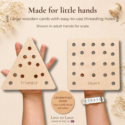 Wooden Threading Cards – Shapes & Animals