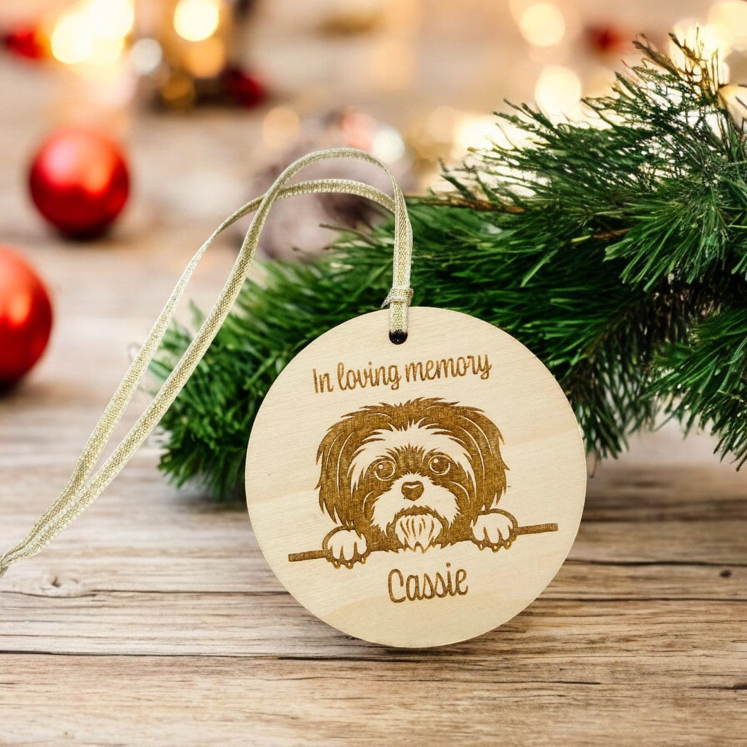 Personalised Wooden Dog Memorial Christmas Bauble