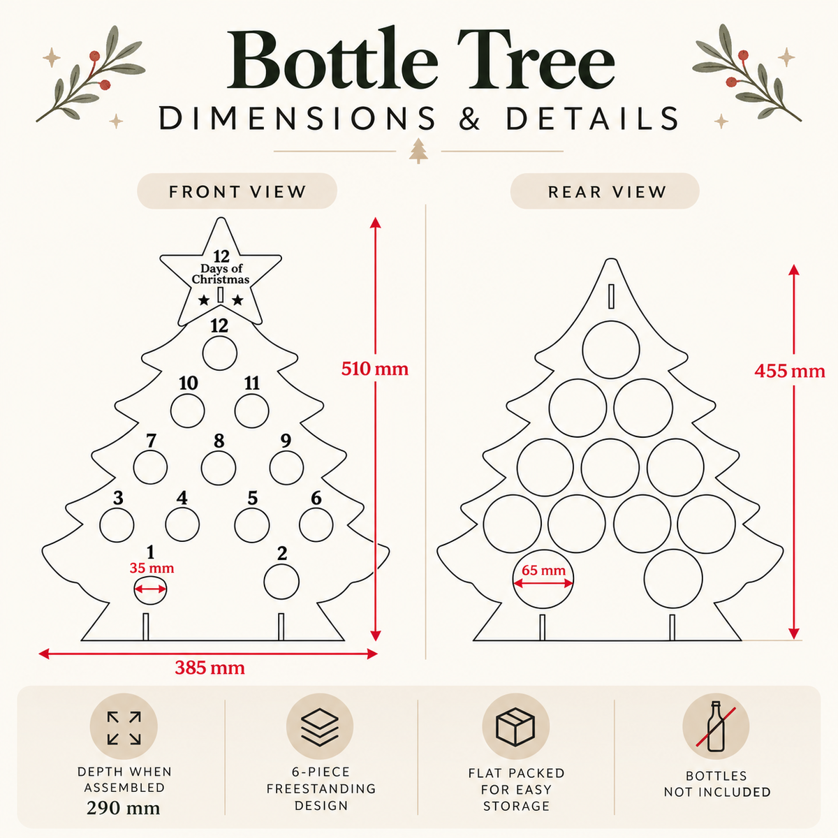 12 Days of Christmas Wooden Bottle Tree Advent Calendar