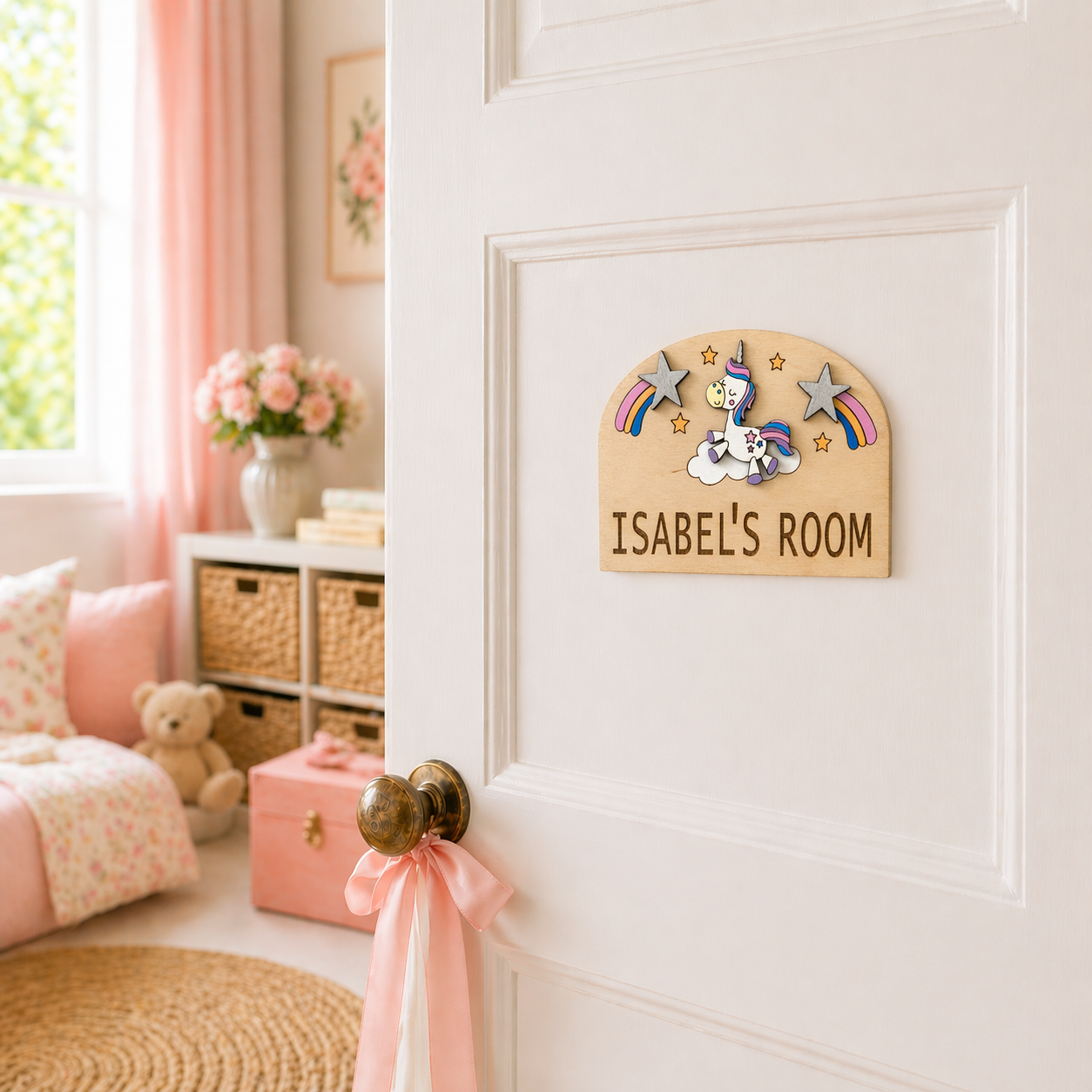 Personalised Wooden Door Sign with Dinosaurs or Unicorns