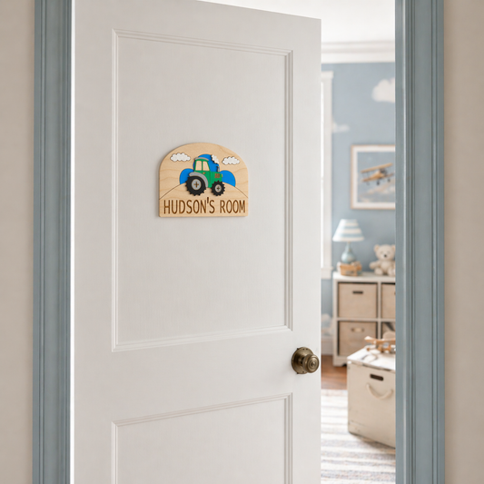 Personalised Wooden Door Sign with Vehicles