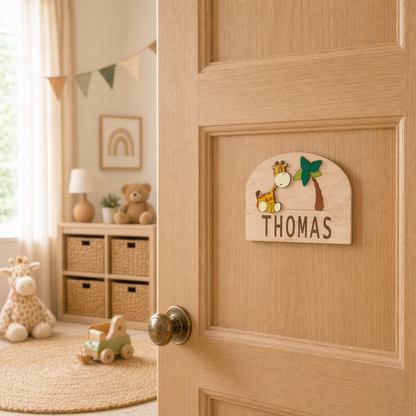 Personalised Wooden Door Sign with Animals