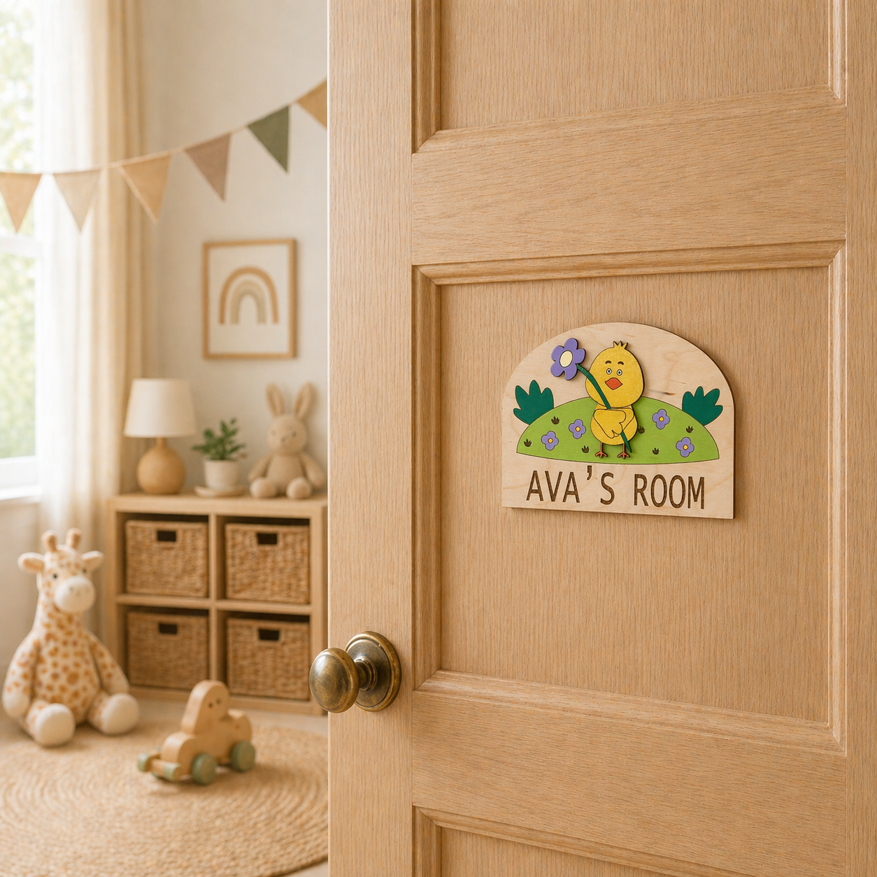 Personalised Wooden Door Sign with Animals