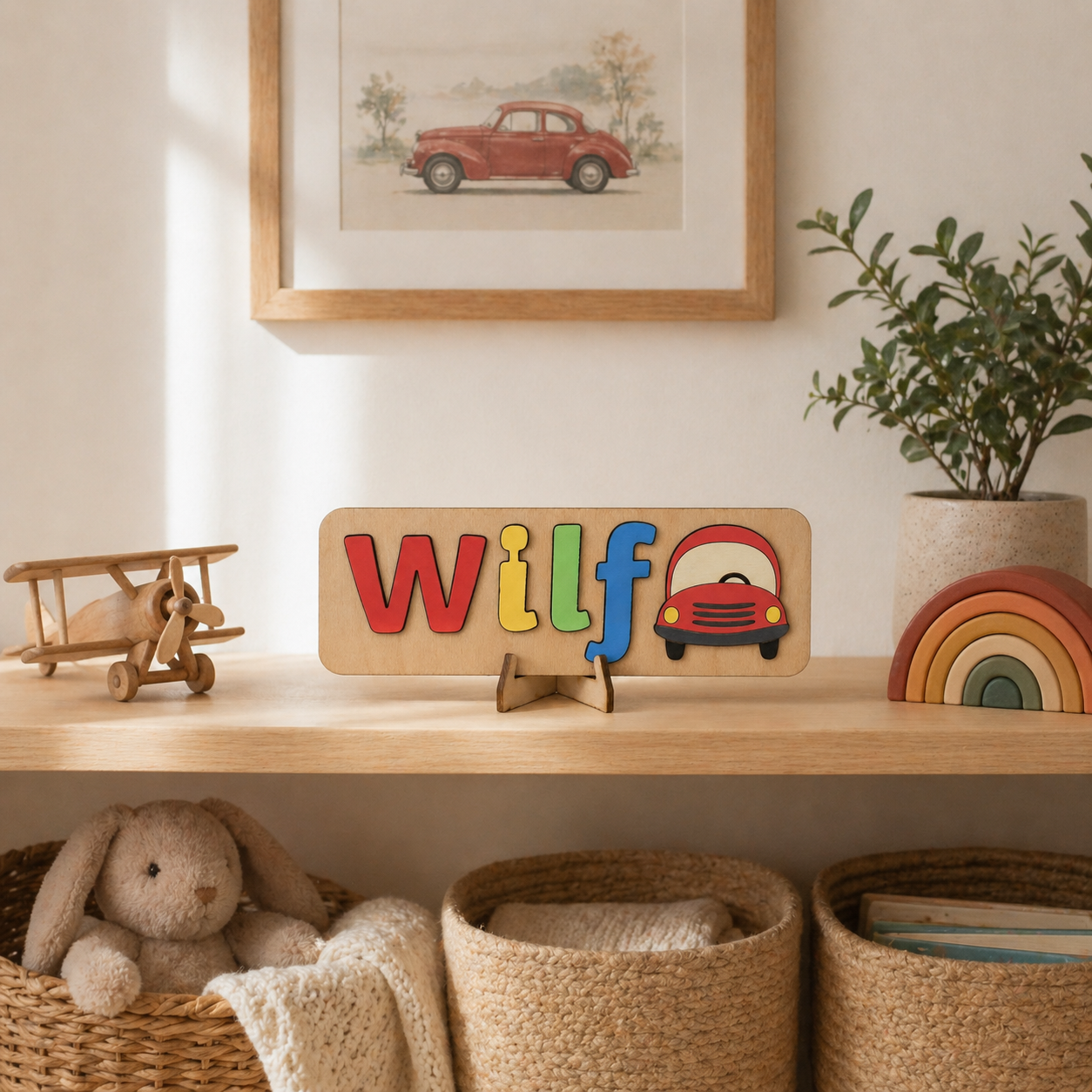 Personalised Wooden Name Puzzle with Vehicles