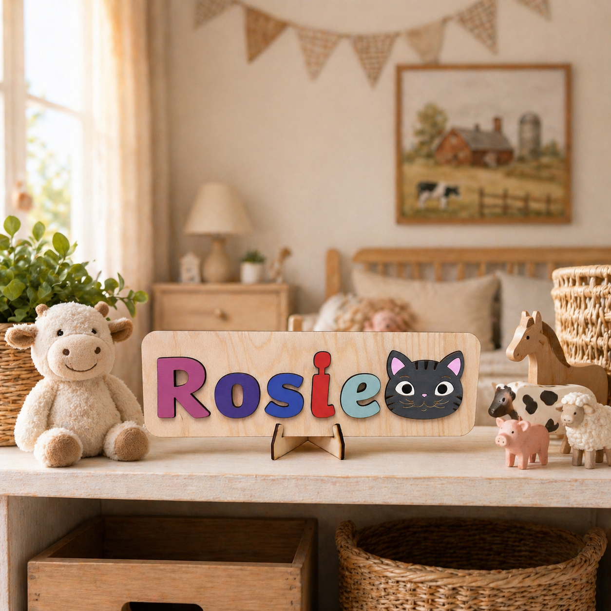 Personalised Wooden Name Puzzle with Farm Animals