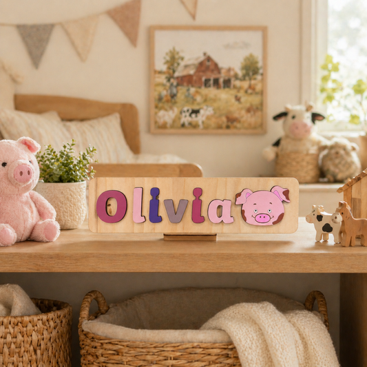 Personalised Wooden Name Puzzle with Farm Animals