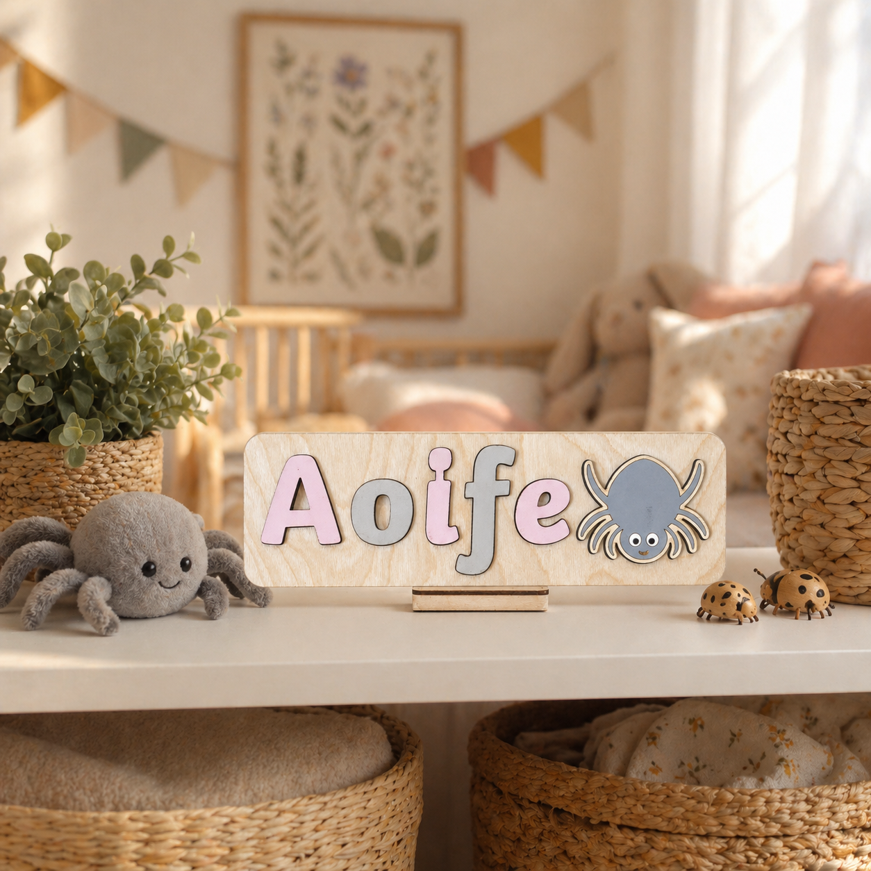Personalised Wooden Name Puzzle with Bugs & Flowers