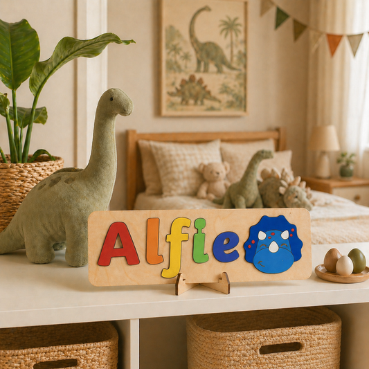 Personalised Wooden Name Puzzle with Dinosaurs