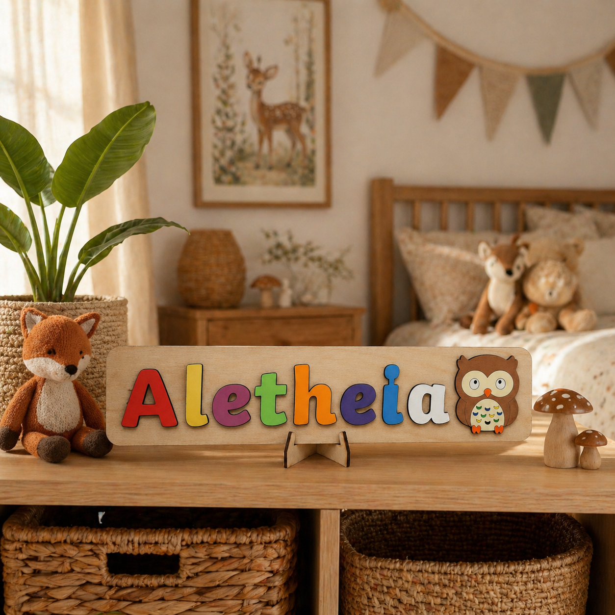 Personalised Wooden Name Puzzle with Woodland Animals