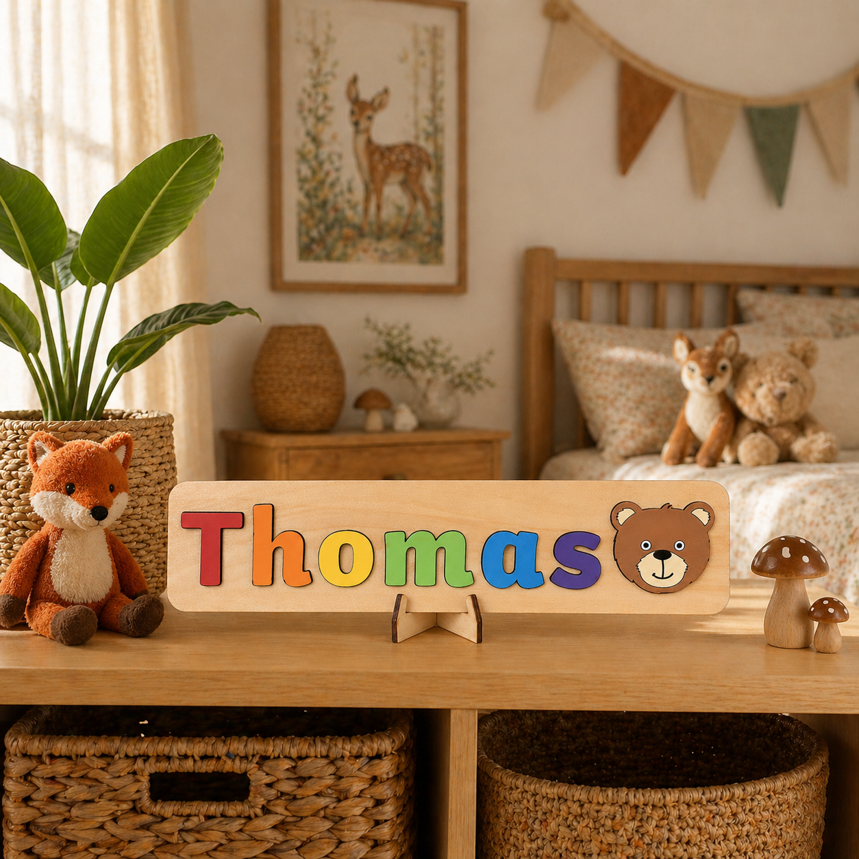 Personalised Wooden Name Puzzle with Woodland Animals