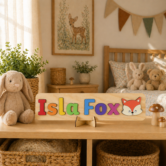 Personalised Wooden Name Puzzle with Woodland Animals