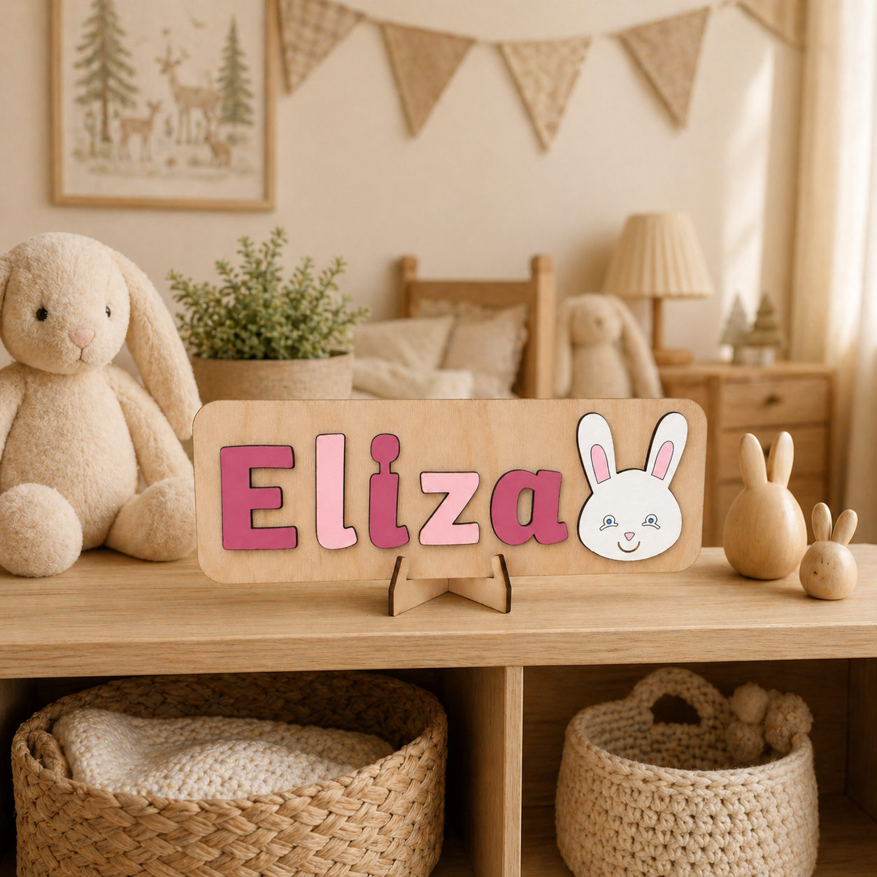 Personalised Wooden Name Puzzle with Woodland Animals