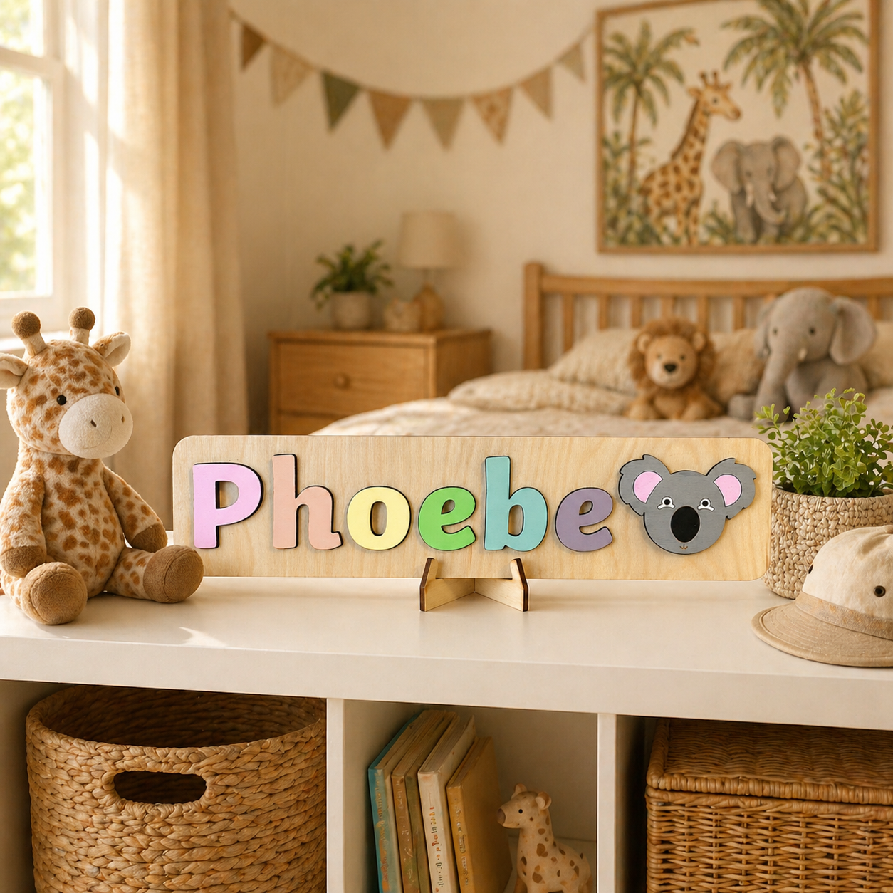 Personalised Wooden Name Puzzle with Safari Animals