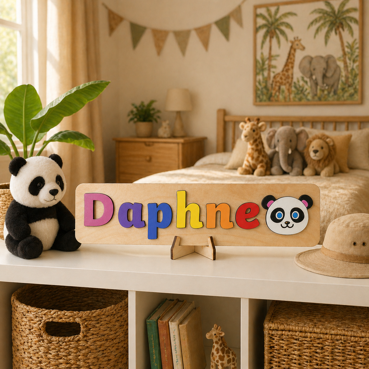 Personalised Wooden Name Puzzle with Safari Animals