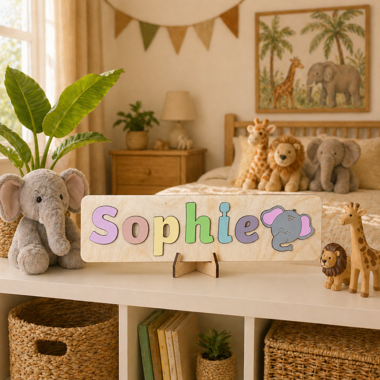 Personalised Wooden Name Puzzle with Safari Animals