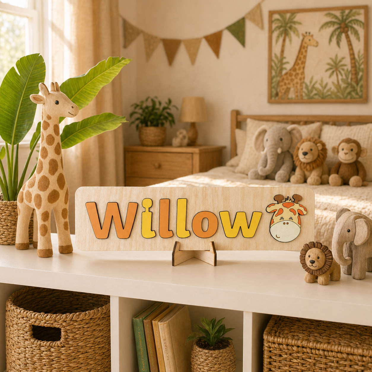 Personalised Wooden Name Puzzle with Safari Animals