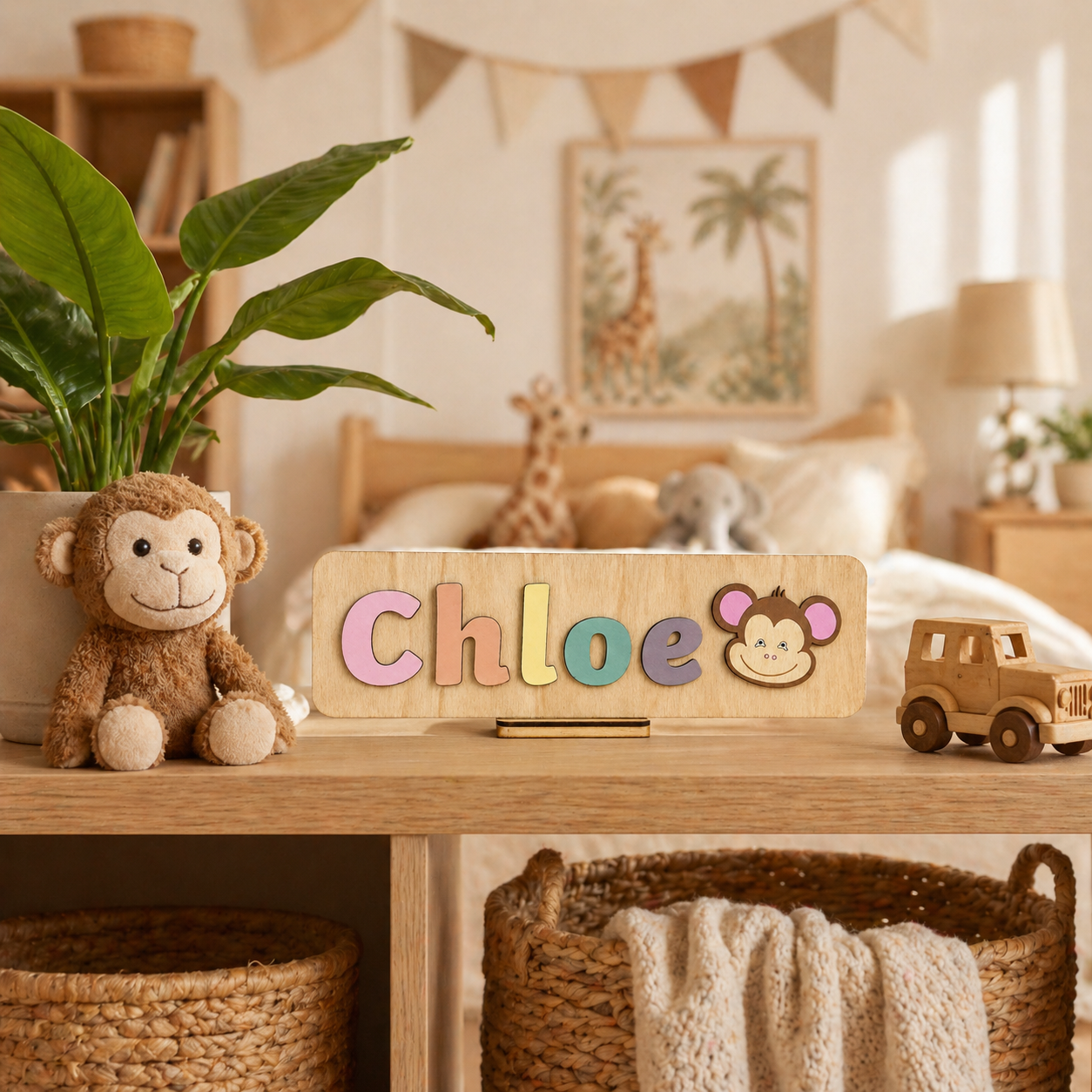 Personalised Wooden Name Puzzle with Safari Animals